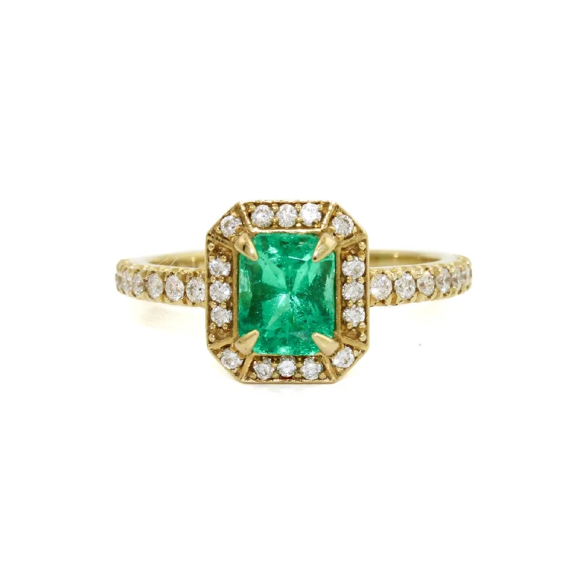 Emerald Micro-pave Diamond Ring