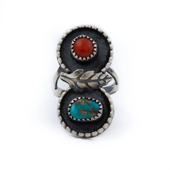 Earthy Turquoise x Red Coral Navajo Ring