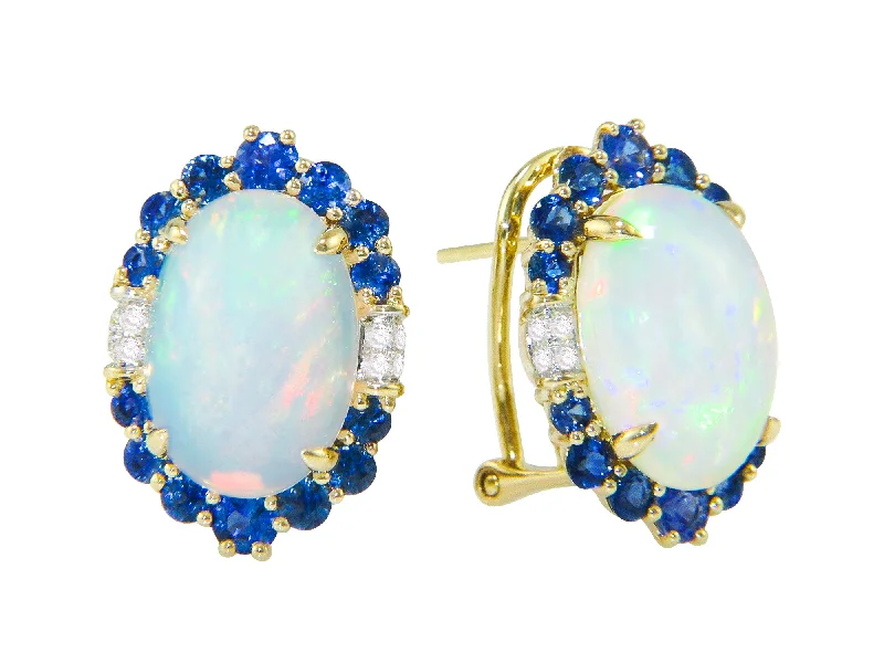 Bellarri 14k Gold Earrings with Opal, Blue Sapphire, and Diamond