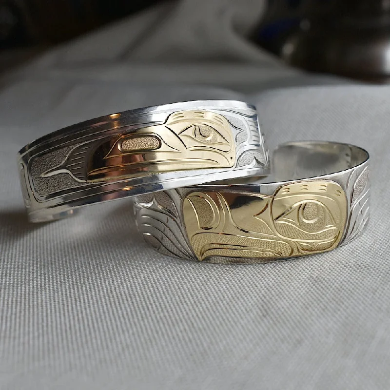 Wide Silver Totem Cuff with 14k Yellow Gold Overlay