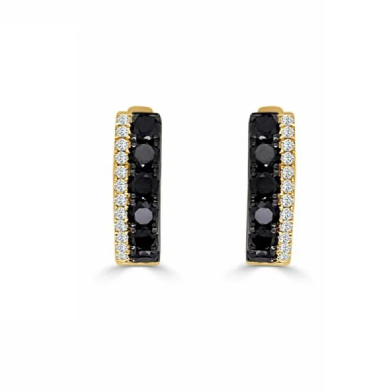 14k Black & White Diamond Huggie Earrings