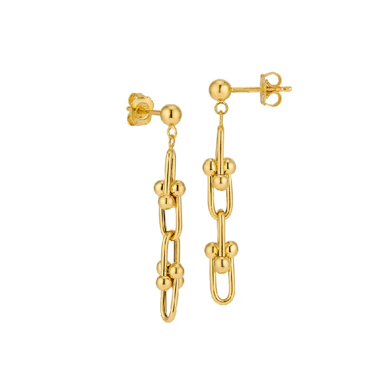 14k Gold Designer U-Link Drop Earrings