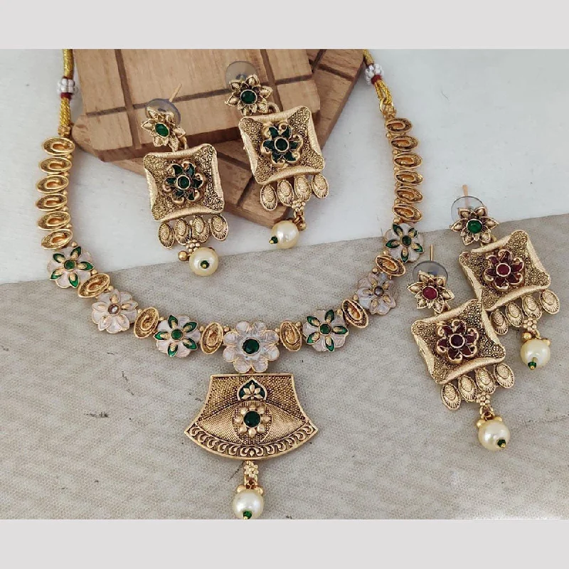 Rani Sati Jewels Gold Plated Pearl And Pota Stone Necklace Set