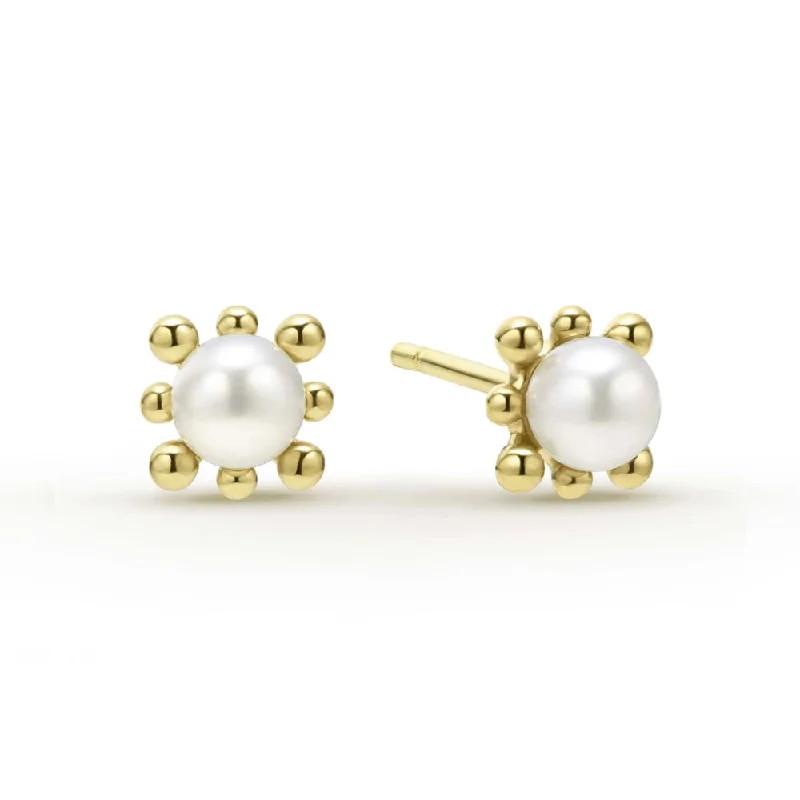 Lagos Luna 18k Gold Fleur Pearl Stud Earrings