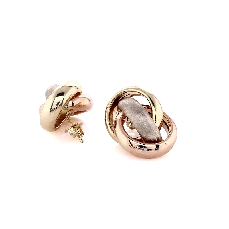 Estate 14 Karat Tri-Tone Gold Polished and Brushed Interlocking Ring Earrings