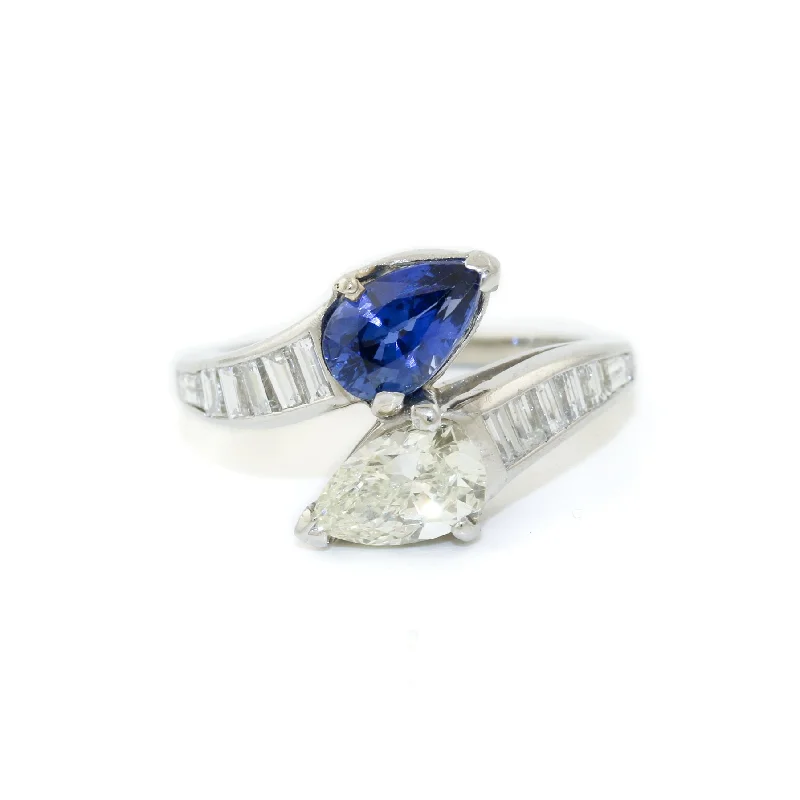 Platinum x 1.15ct Twin Pear Sapphire & Diamond Bypass Ring