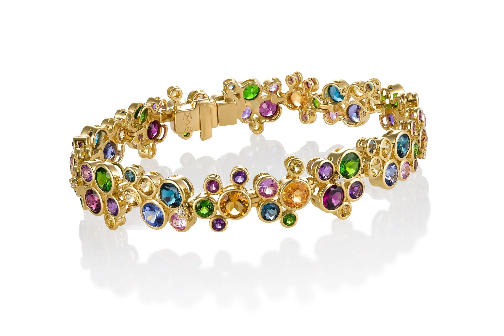 14K Yellow Gold Martha Seely Design Multi Colored Gemstones Bracelet