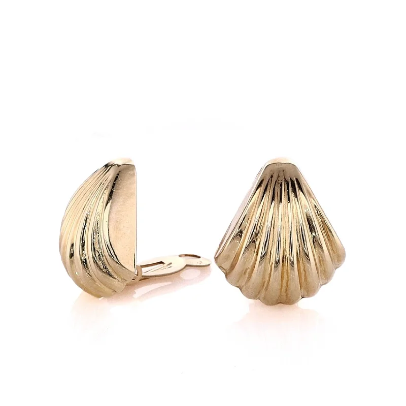 Estate 14k Yellow Gold Shell Clip-On Earrings