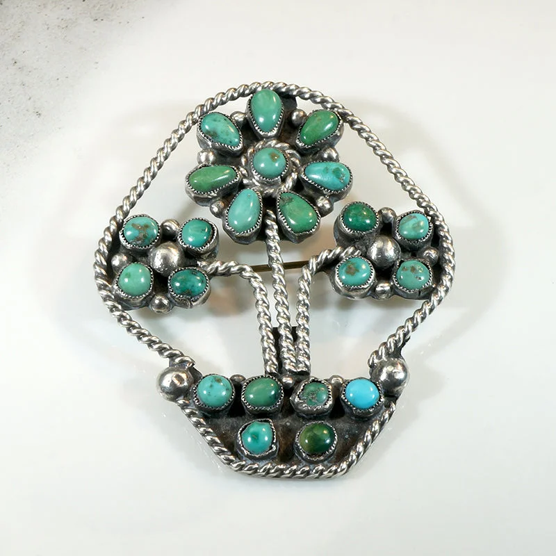 Funky Turquoise Flower Basket Brooch