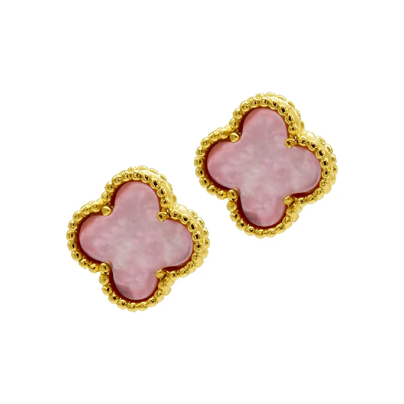 14k Gold Plated Pink Mother of Pearl Flower Stud Earrings