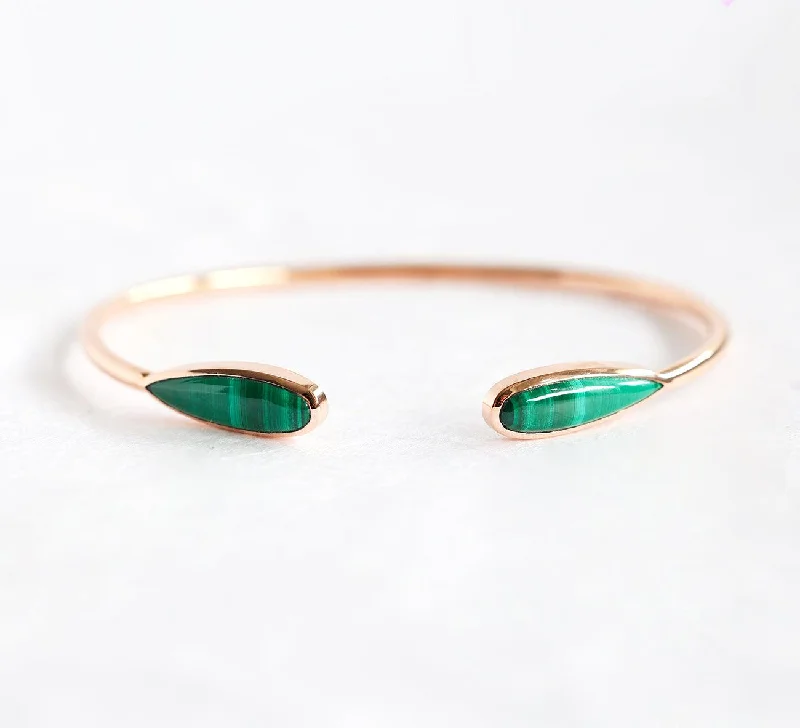 Malachite Cuff Bracelet, 14K Yellow Gold Bracelet