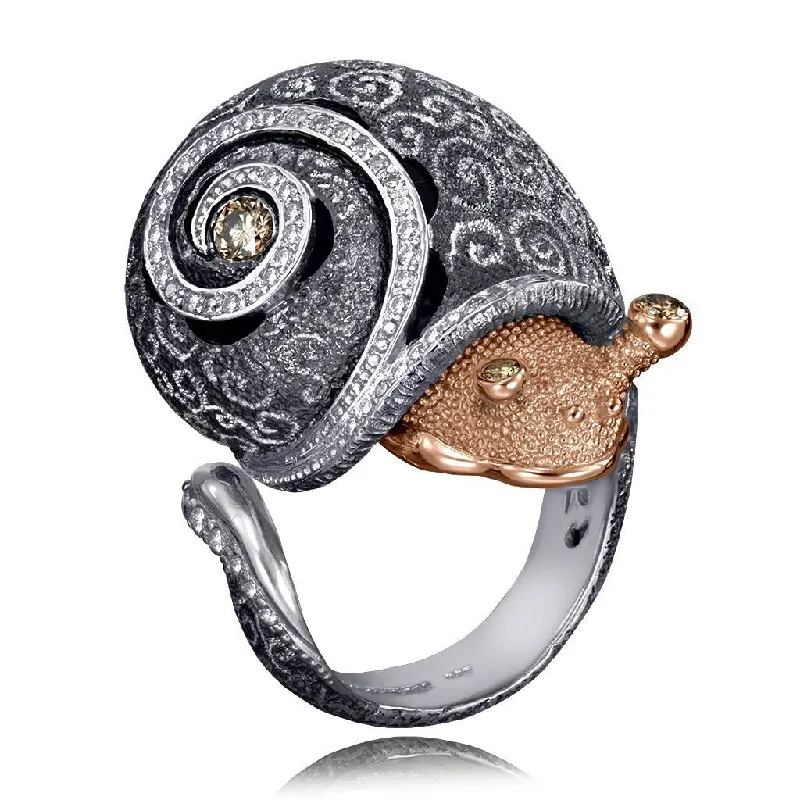 Silver & Gold Codi The Snail Swirl Ring with Diamonds