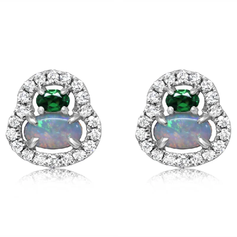 14k Gold Australian Opal Studs Earrings with Tsavorite