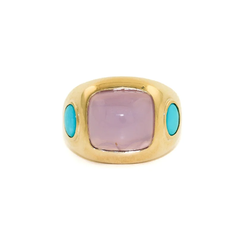 The Alanya 14k Gold Gypsy Ring x Turquoise x Chalcedony