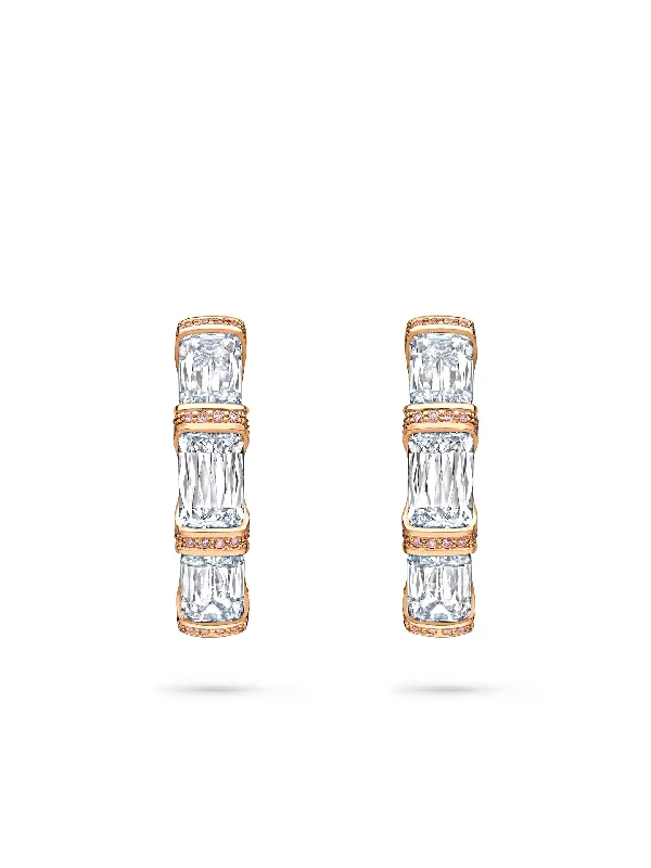 Ashoka Three Stone Rose Gold Diamond Hoop Earrings