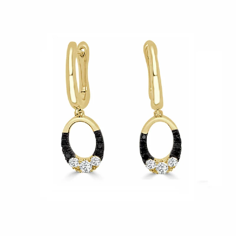 14k Black & White Diamond Dangle Earrings