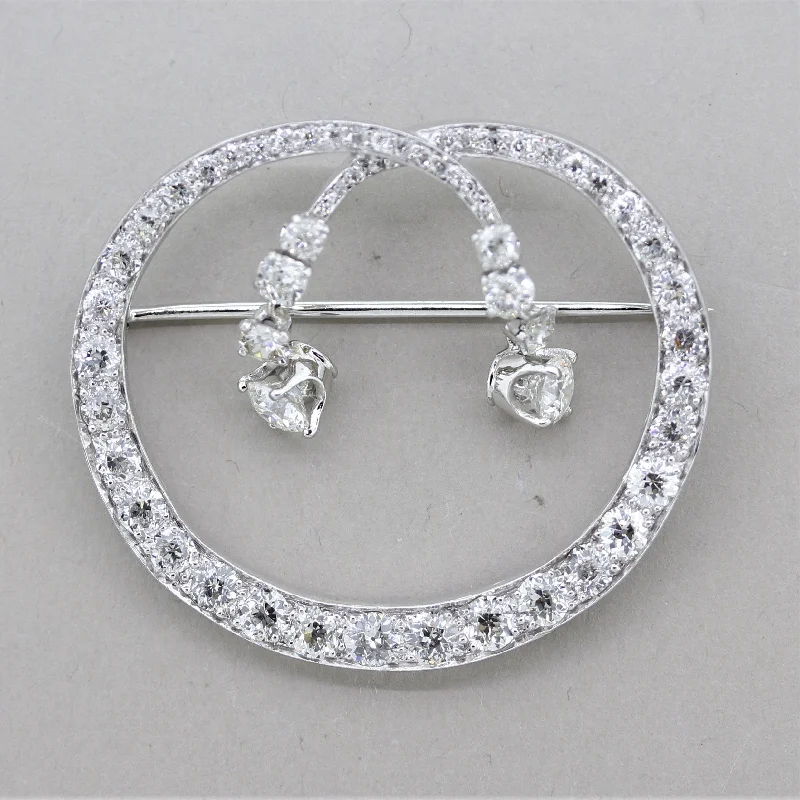 Art Deco – Mid-Century Diamond Platinum Circle Drop Brooch