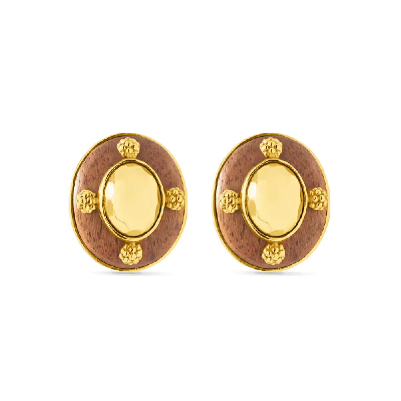 Capucine de Wulf Gaia Oval Earrings in Hammered Gold/Teak