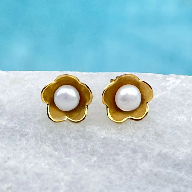 Hidden Pearl Studs - Brass, Indonesia