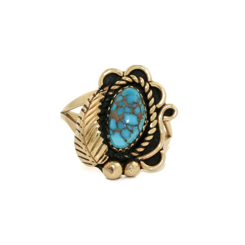 Classic 14k Gold x Egyptian Turquoise Navajo Leaf Ring