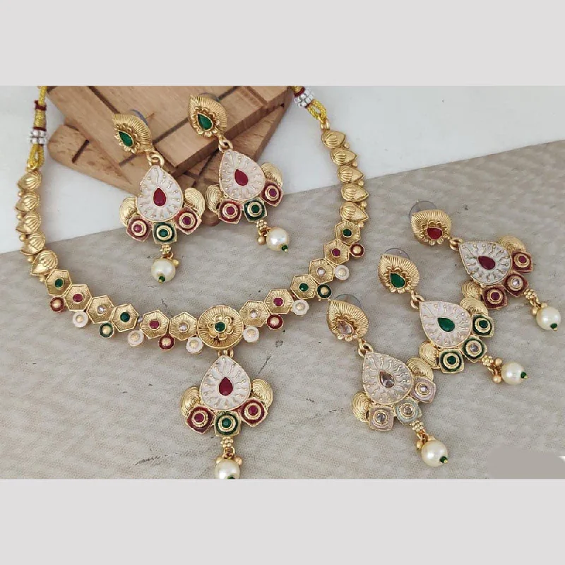 Rani Sati Jewels Gold Plated Pearl And Pota Stone Necklace Set