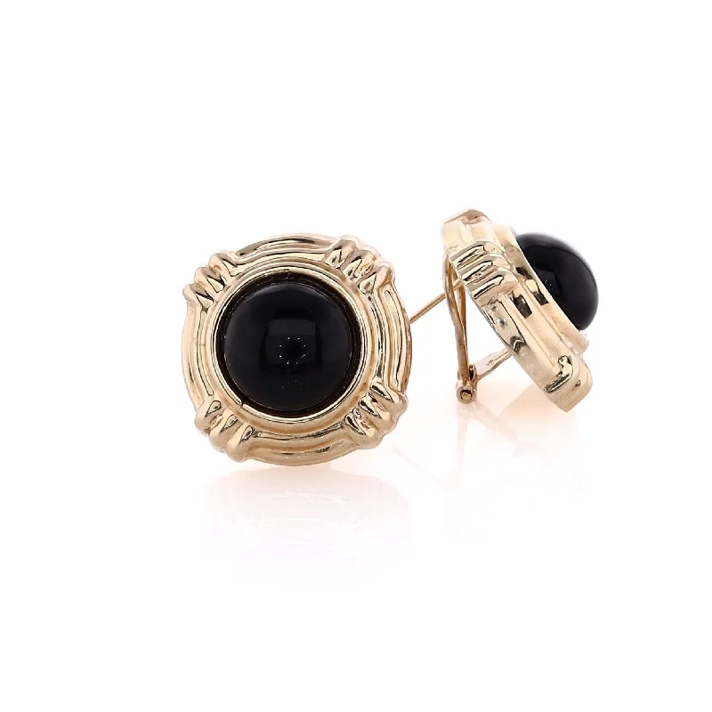 Estate 14 Karat Yellow Gold Cabochon Onyx Earrings