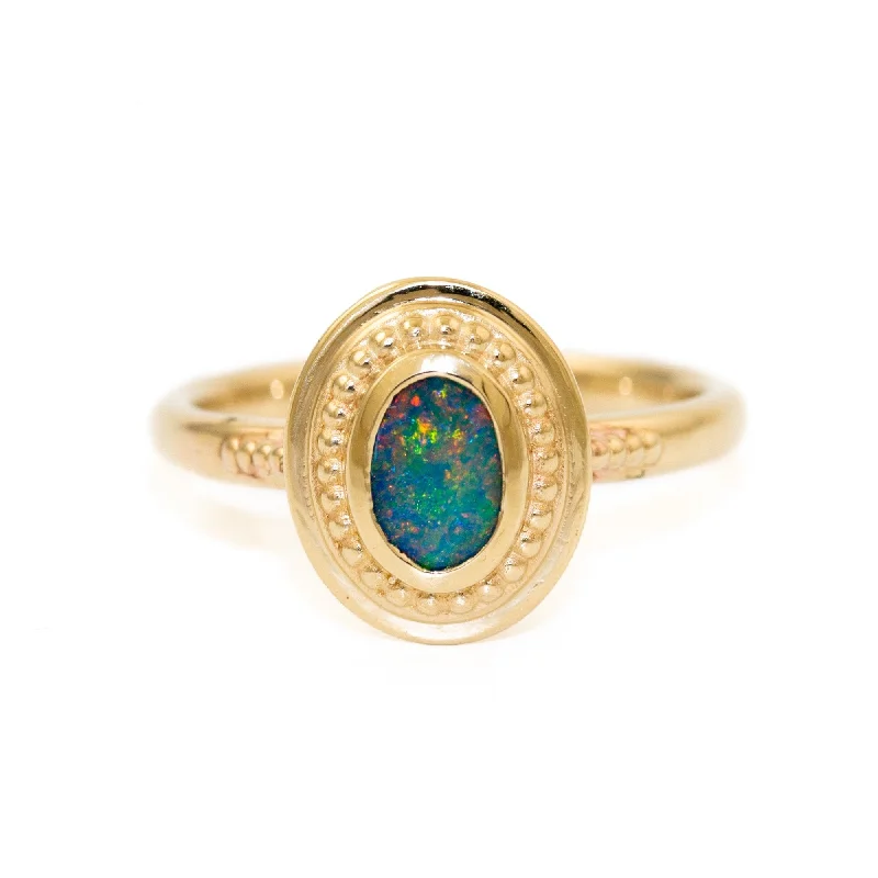 14K Gold Australian Opal Deco Ring