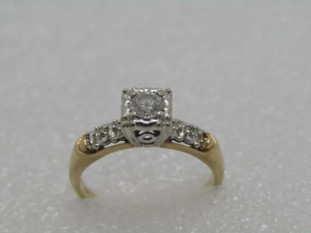 14kt Diamond Engagement Ring, .25 ctw+, size 6.5, Two-Tone, Signed D with Scroll