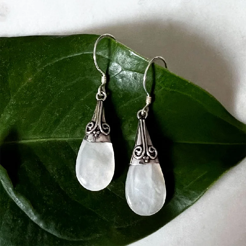 Mother-of-Pearl Filigree Earrings - Sterling Silver, Indonesia