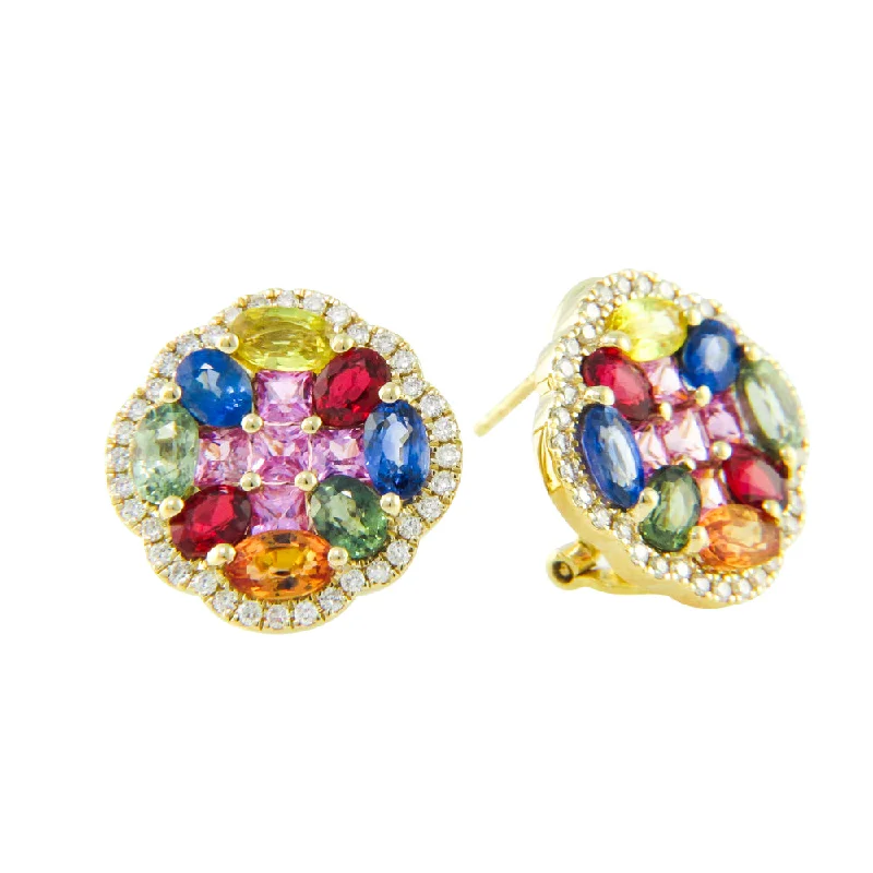 Bellarri 14k Multi-Color Sapphire and Diamond Stud Earrings