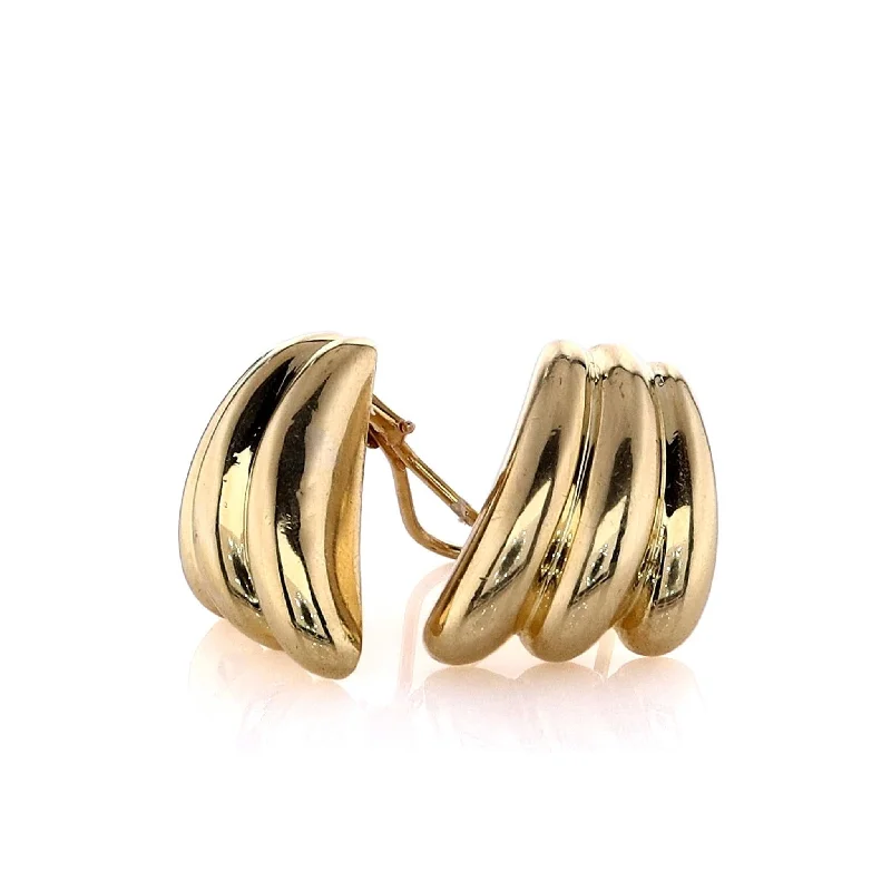 Estate 18k Yellow Gold Chunky Graduated Polished 3 Ribbed Design Clip-On Earrings