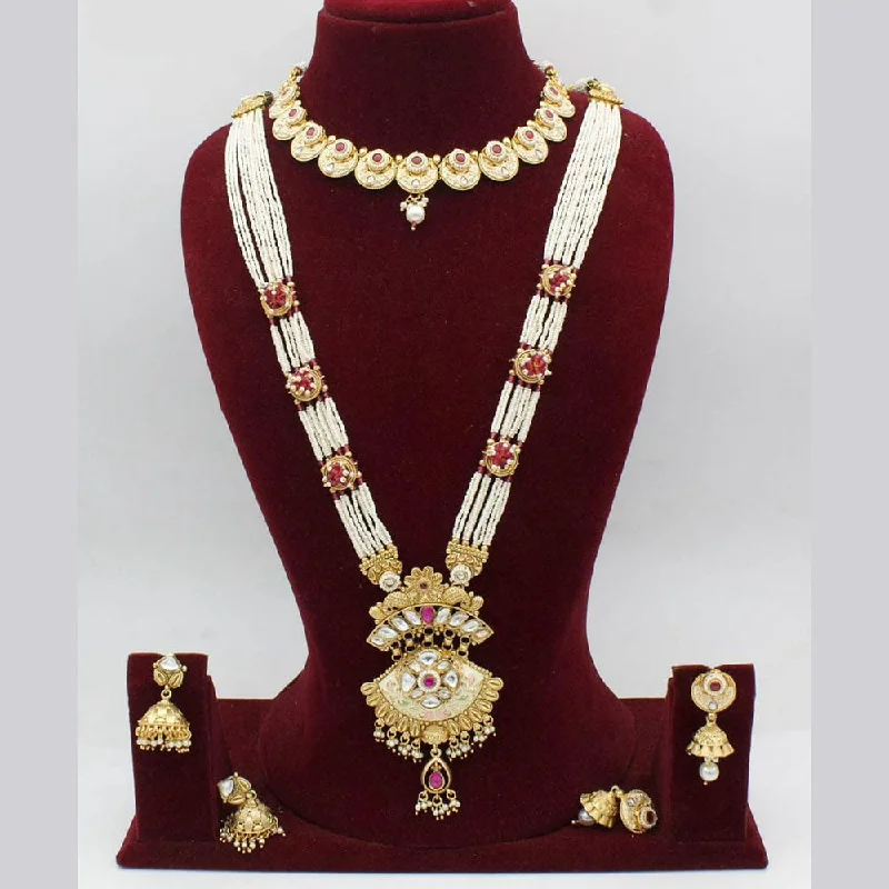 Manisha Jewellery Gold Plated Pota Stone And Pearl Necklace Combo