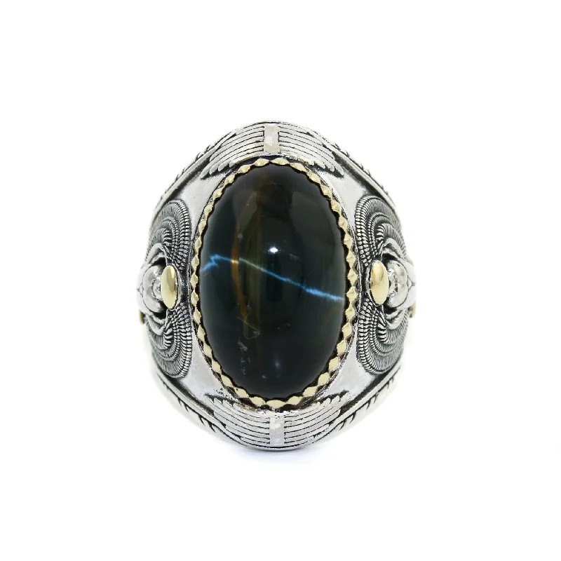 Heavy "Ramses" Ring x Blue Tiger's Eye by Kingdom