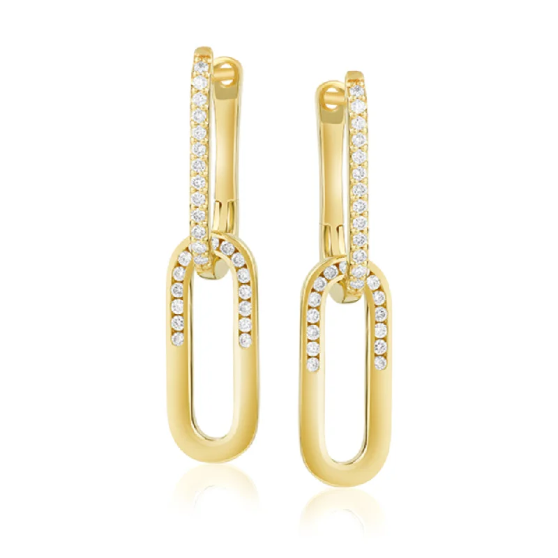 14k Gold Double Link Drop Earrings with Diamonds