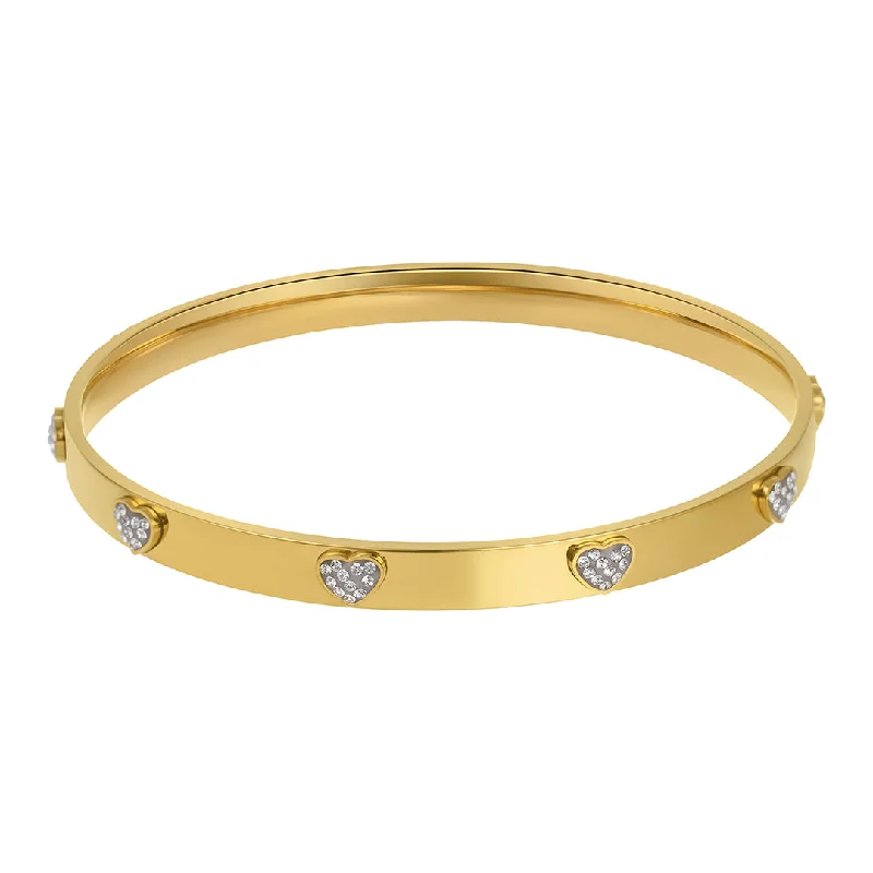 14k Gold Plated CZ Hearts Stacking Bangle