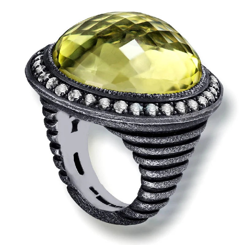 Silver Symbolica Ring with Lemon Quartz & Diamonds