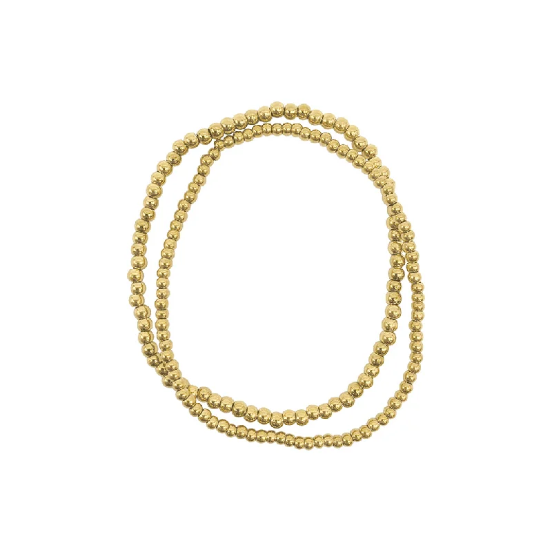 Tarnish Resistant 14k Gold Plated Set of 2mm and 3mm Ball Bracelets