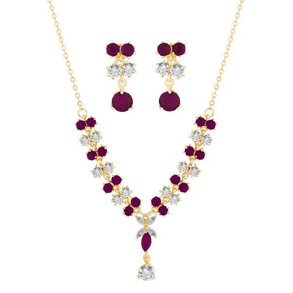 Suhagan Ruby And AD Stone Gold Plated Necklace Set - FBE0028B