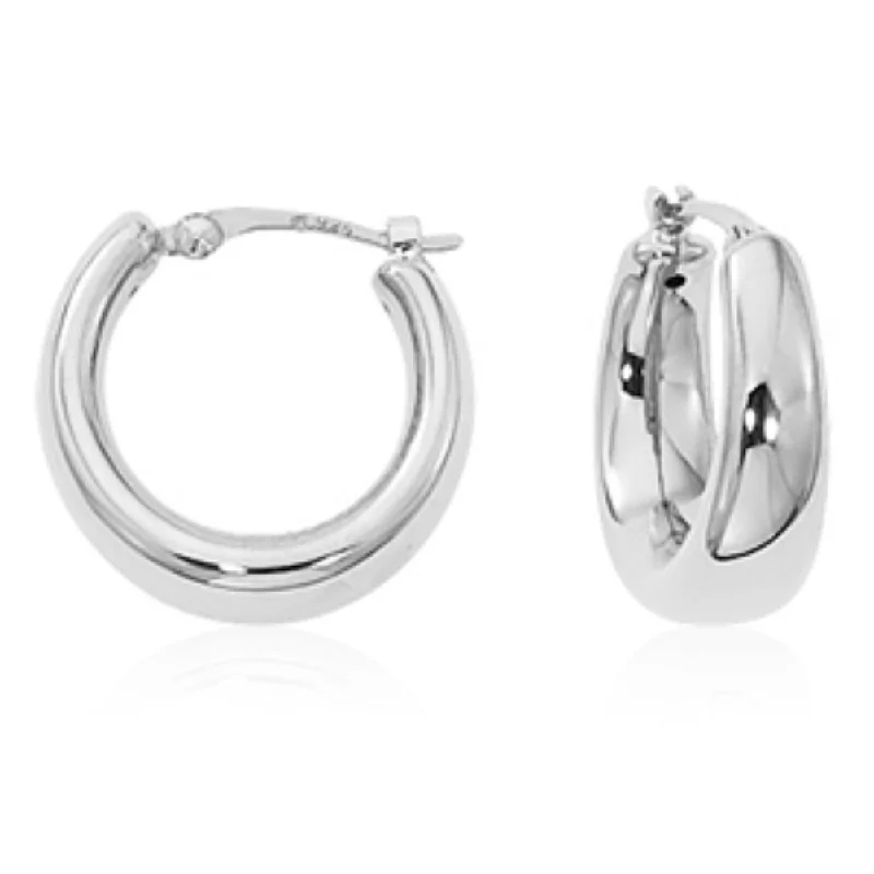 14k White Gold Small Plain Round Snap-Down Hoop Earrings