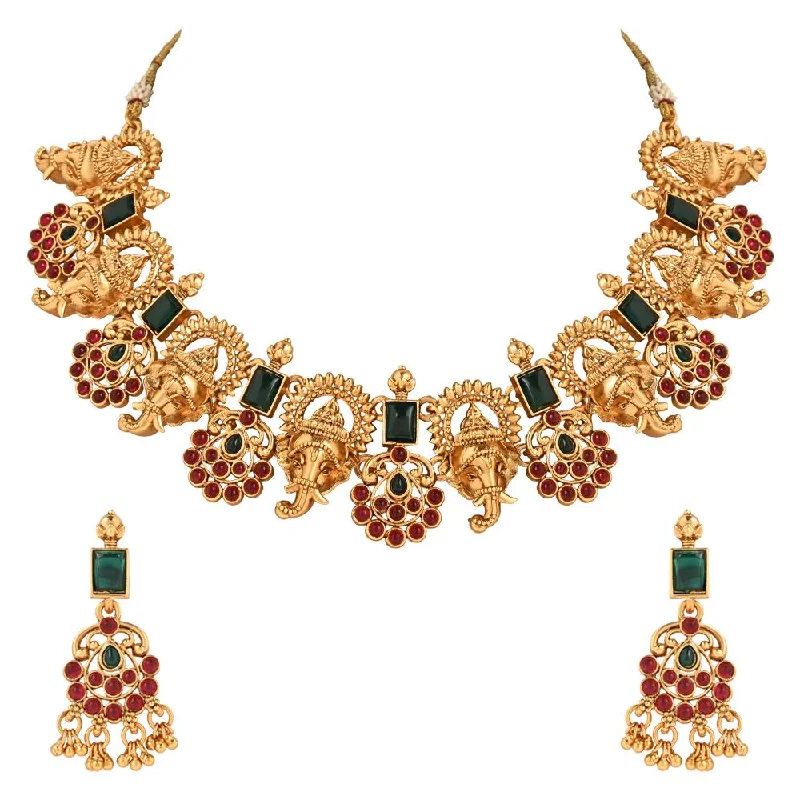 Etnico Gold Plated Traditional Temple Choker Necklace Jewellery With Earrings Set for Women/Girls (MC133FL)