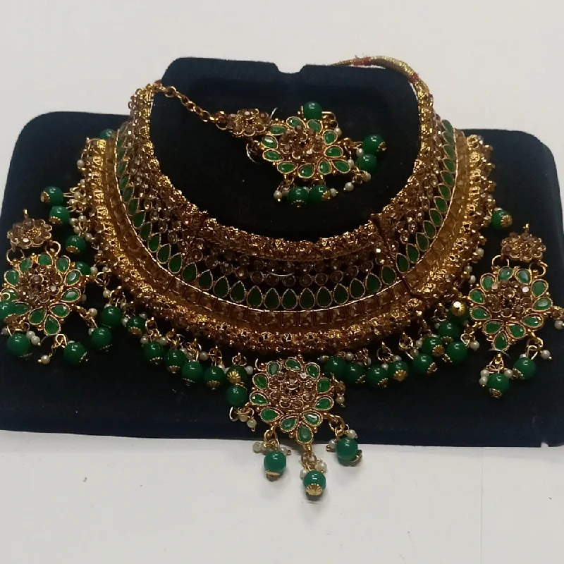 Kumavat Jewels Gold Plated Kundan Stone And Beads Traditional Choker Necklace Set with Maang Tikka