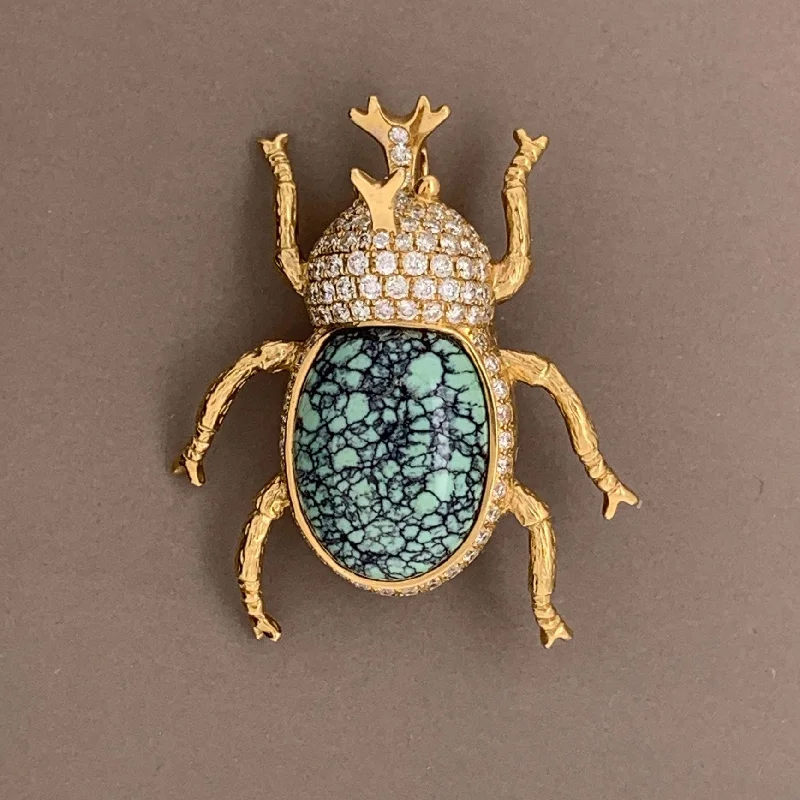 Diamond Turquoise Beetle Pendant-Brooch