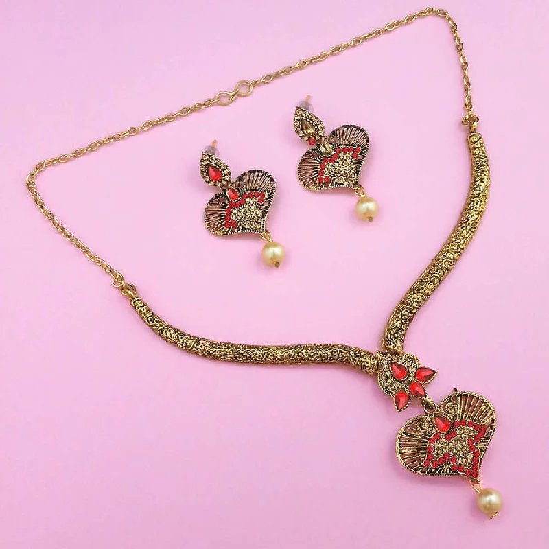 Kriaa Gold Plated Brown Austrian Stone Necklace Set