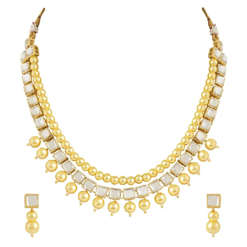 Etnico Gold Plated Traditional Kundan Studed Pearls Choker Necklace Jewellery Set with Earrings for Women and Girls (IJ373FL)