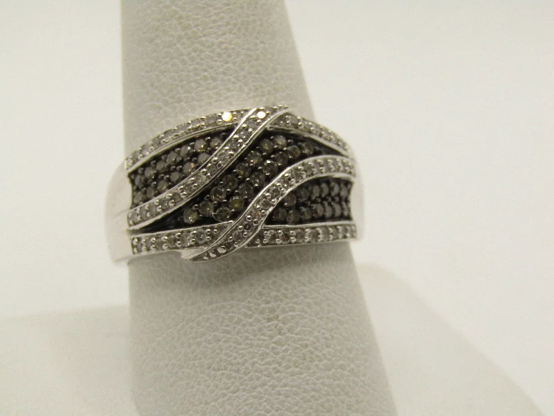 10kt Clear & Cognac Diamond Cigar Band Ring, Sz. 10