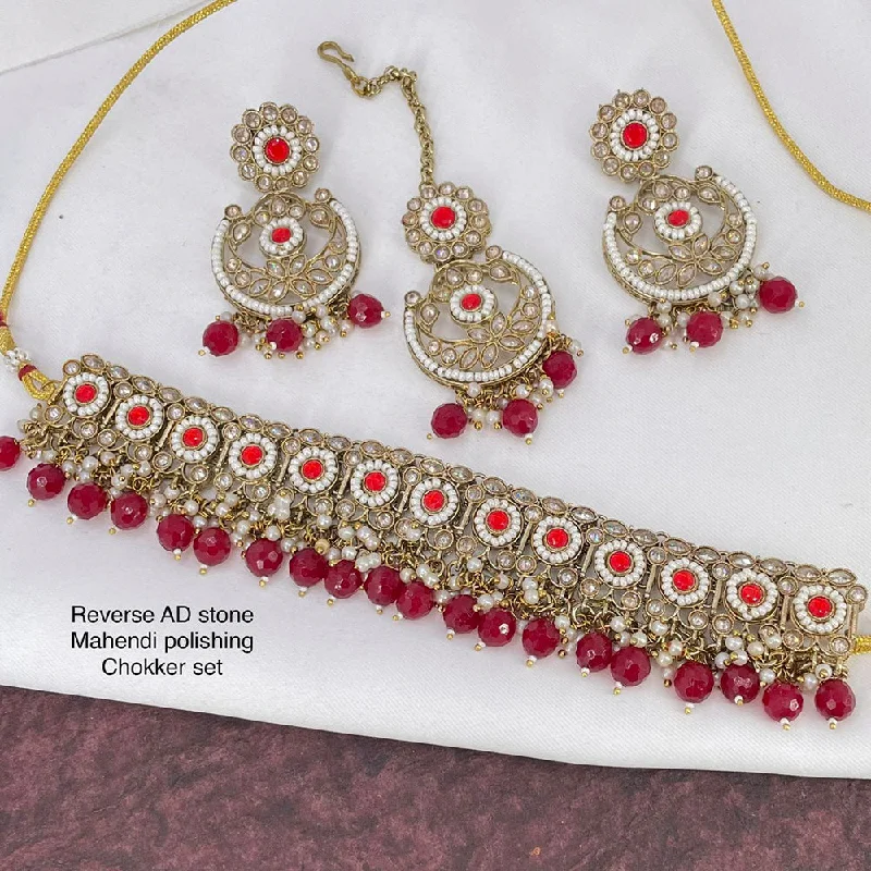 India Art  Mehendi Antique Polishing AD Stone Necklace Set