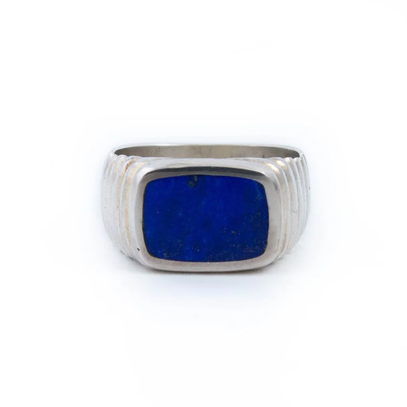 Ridged Lapis Inlay Ring