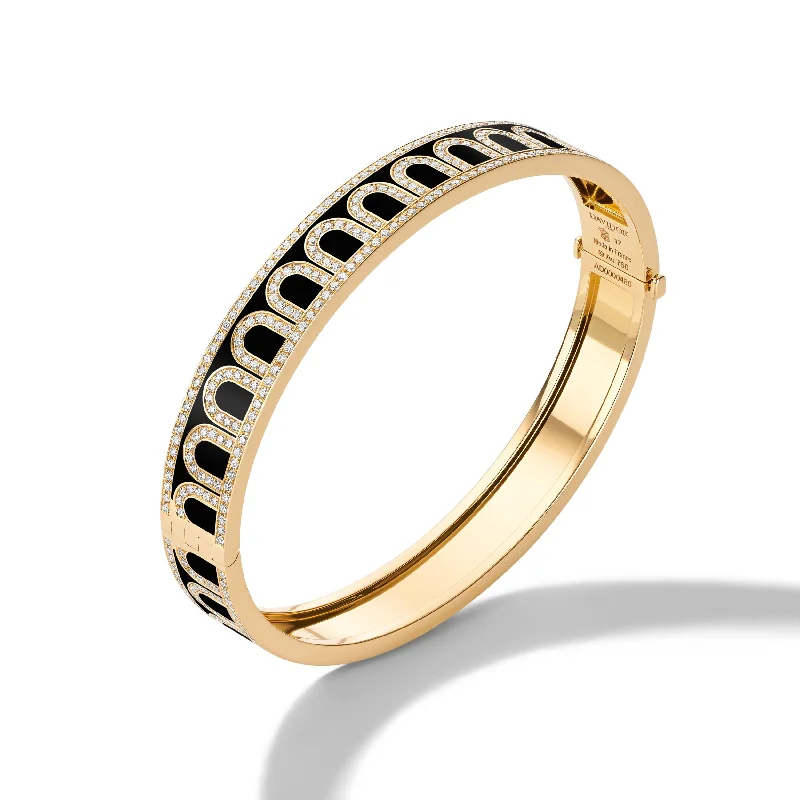 L'Arc de DAVIDOR Bangle MM, 18k Yellow Gold with Lacquered Ceramic and Palais Diamonds