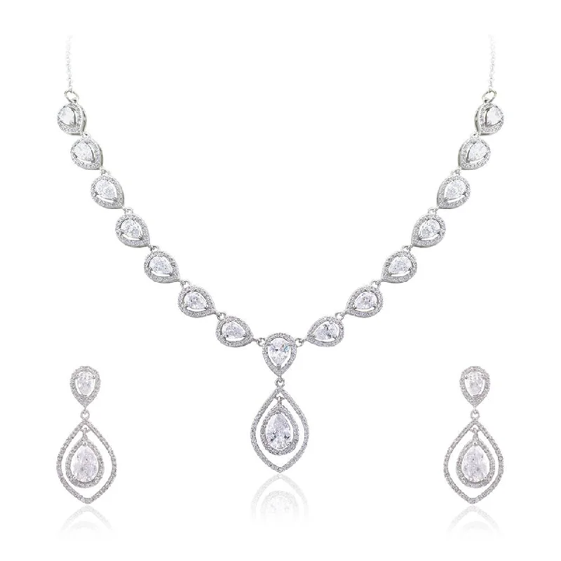 21 Nicole Jewellery Rhodium Plated Cubic Zirconia Necklace Set  - NL269