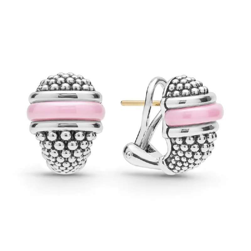 Lagos Pink Caviar Ceramic Caviar Omega Clip Earrings